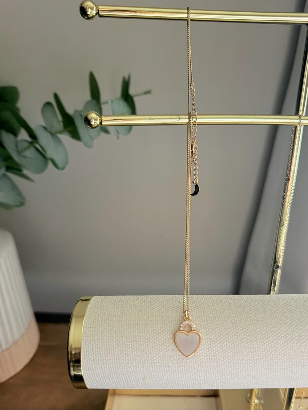 Luna Norte Gold Plated Heart Pendant Necklace with White Inlay - Women Jewelry